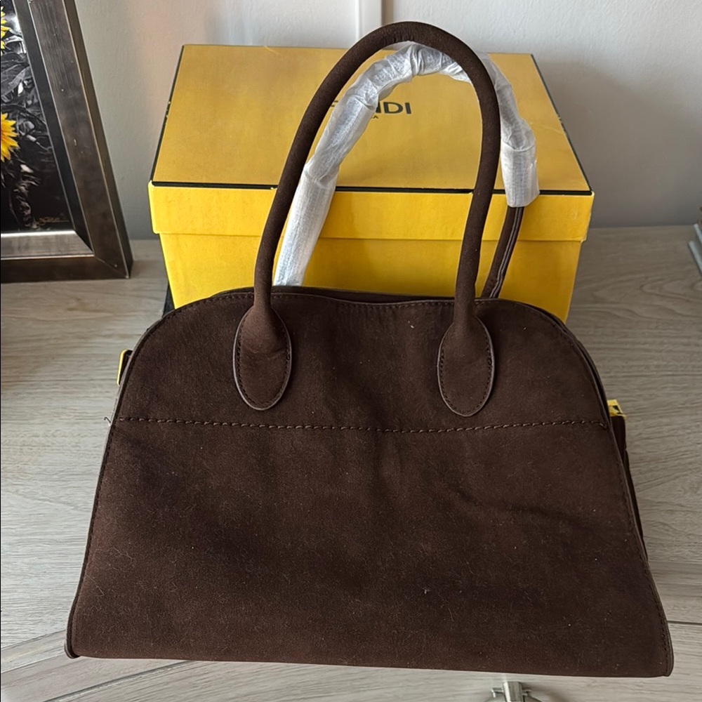 Amazon Brown Satchel Bag with Suede Finish